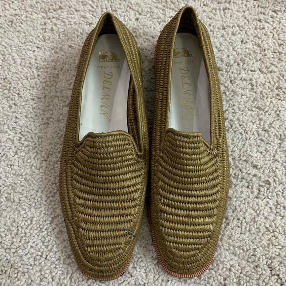 VINTAGE Men's DELMAN Olive HANDMADE Rolled WOVEN RAFFIA Slip On LOAFERS Shoes 10 - Picture 2 of 6